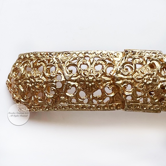 Accessocraft NYC Belt Buckle Etruscan Art Nouveau Gold Metal Large 6in L Vintage main image 7
